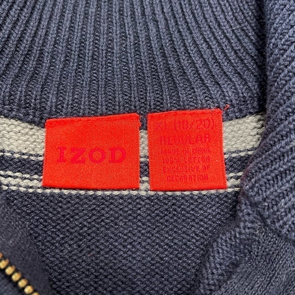 NWT IZOD Boys Quarter Zip Pullover Sweater Size XL 18/20 Navy Gray Stripe - Picture 3 of 10